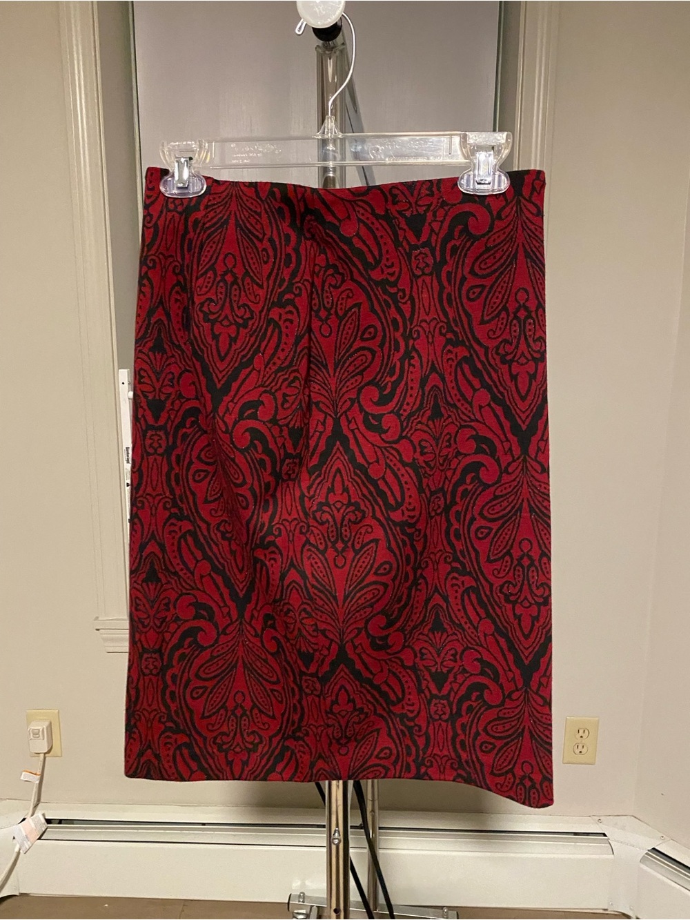 Grace Elements Red and Black Paisley Pencil Skirt